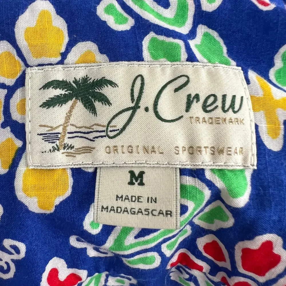 NWT J. Crew Slub Cotton Shirt Camp Collar Blue Floral Print Short Sleeve Size M